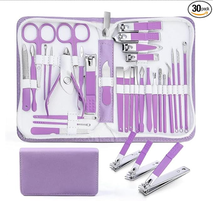 Manicure Set Women Personal Nail Care Kit, 30 in 1 Professional Manicure Kit for Women Pedicure Kit, Nail Clipper Set and Beauty Tool Portable Set, with Luxurious Travel Case (Purple)