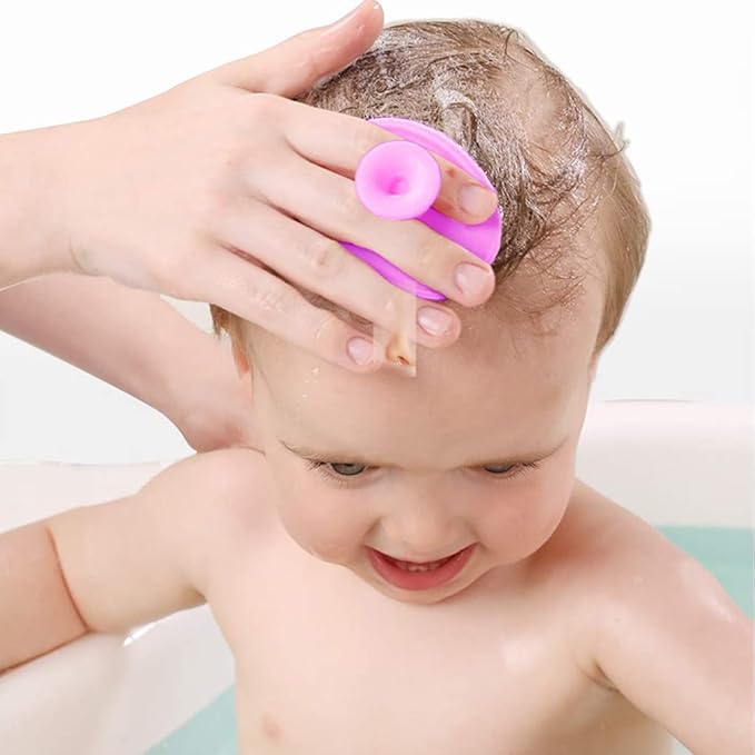 MR LION Baby Cradle Cap Brush, Baby Bath Brush, Silicone Massage Brush, Silicone Scrubbers Exfoliator Brush， Baby Brush for Cradle Cap and Dry Skin (Green & Blue & Pink & Purple)