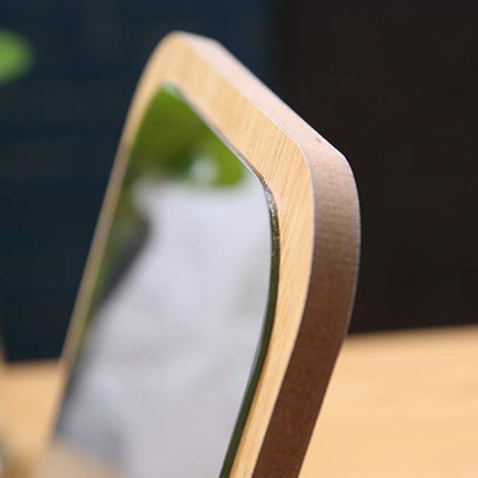 Aestivate Rectangular Compact Table Mirror Standing Wood Framed Rectangle Tabletop Makeup Mirror Desktop Mirror 90 Degree Rotating Mirror