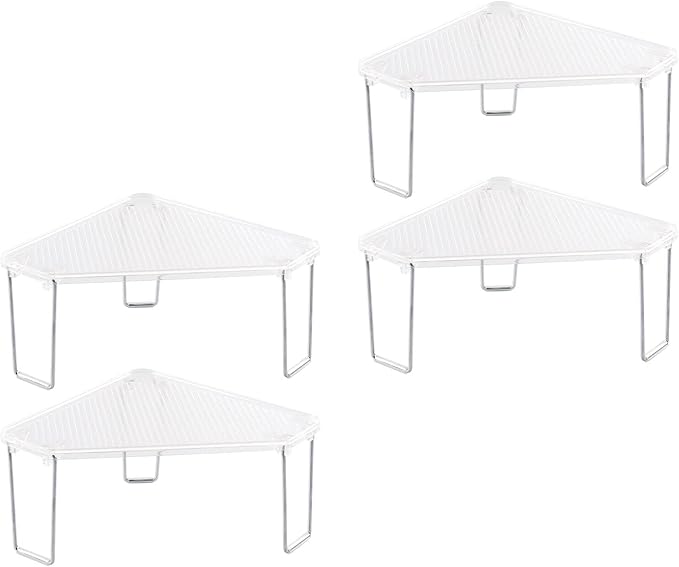 mDesign Plastic/Steel Corner Stackable Rack, Storage Organizer Shelf for Bathroom, Vanity, Countertop, Sink, Cabinet, Holds Makeup, Shower Accessories, Ligne Collection - 4 Pack - Clear