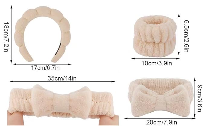 Spa Headband and Wristband Set for Women,Terry Cloth Sponge Headband for Washing Face,Makeup,Facial Mask and Skincare (Pink (4pcs), One Size)