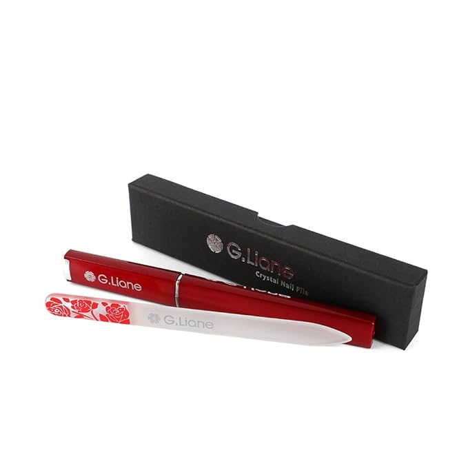 Premium Glass Nail File with Case Professional Crystal Fingernail Files Perfect Manicure Set for Women Men Kids Nail Care Gift Set(Rose Red)