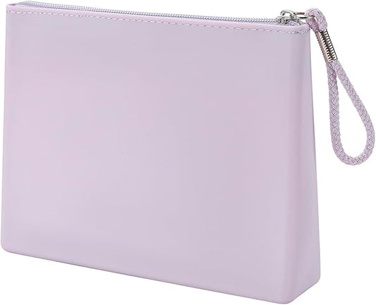 Silicone Makeup Bag for Purse Zipper Cosmetic Pouch Makeup Brush Holder Large Makeup Organizer Silicone Travel Pouch for Women (Light Purple)