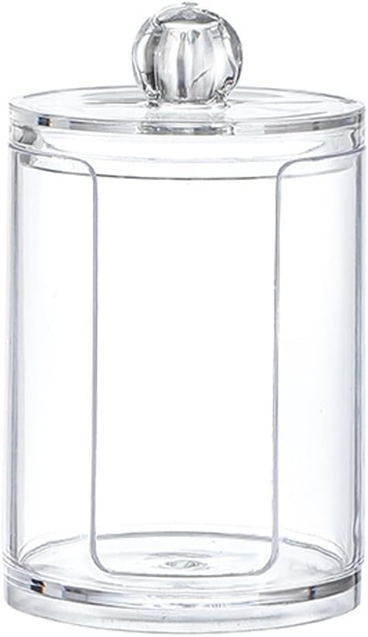 10oz Cotton Round Holder with Lid, Clear Plastic Makeup Pad Organizer with U-Shaped Side Slot, Vertical Dispenser for Cosmetic Cotton Rounds and Makeup Remover Pads, Compact Storage