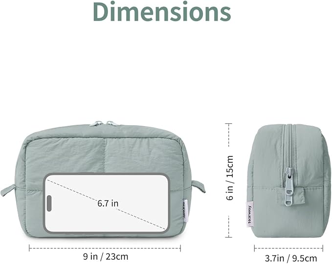 Narwey Makeup Bag Women Girls, Travel Toiletry Bag for Women, Puffy Cute Cosmetic Bag Organizer Make up Bag with Compartments (Sage Green)