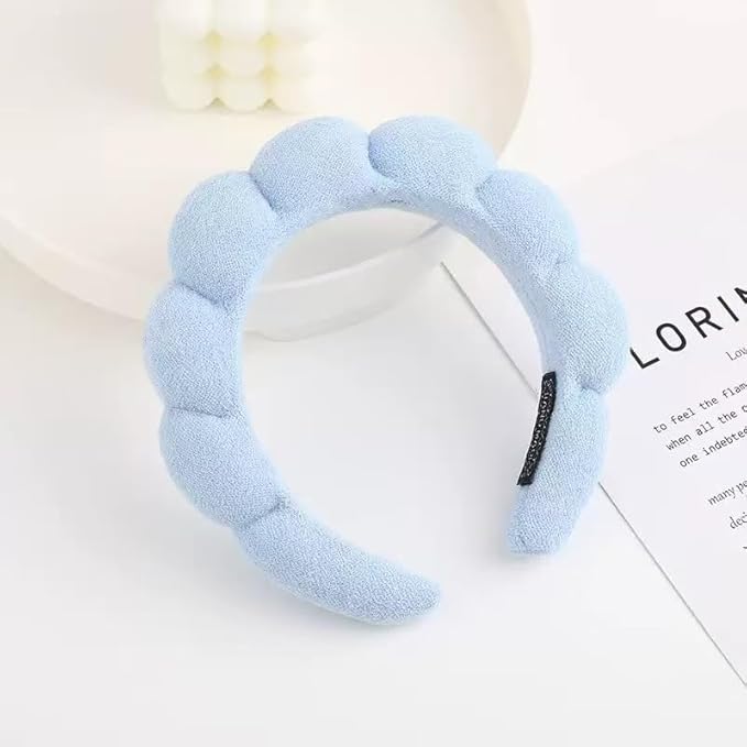 Spa Headband and Wristband Set for Women,Terry Cloth Sponge Headband for Washing Face,Makeup,Facial Mask and Skincare (Blue, One Size)