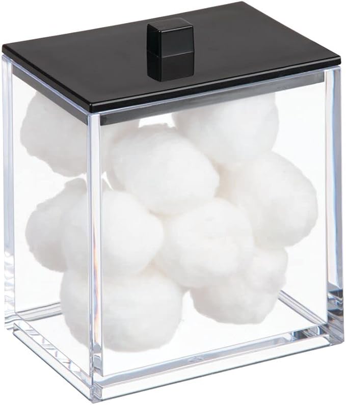 mDesign Plastic Rectangle Apothecary Canister - Organizer for Bathroom Vanity Countertop Shelf Decor - Holds Cotton Swabs, Soap, Makeup, Bath Salts - Lumiere Collection - 2 Pack - Clear/Black