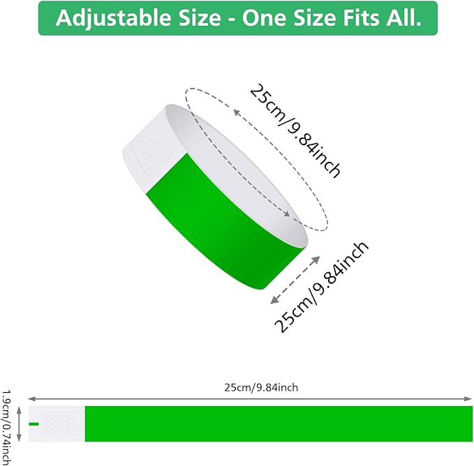 MIAHART Green Paper Wristbands 300 Pack - Event Wristbands - Waterproof & Lightweight - 25cm x 2cm - Round - Synthetic Paper - Identification Wristbands