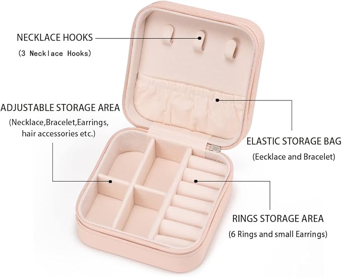 5pack/PU Leather Travel Jewelry Case, Mini Jewelry Box, Small Jewelry Organizer Portable Display Jewelry Storage Case for Rings Earrings Necklace Bracelet Bangle, for Girls Women (Pink)