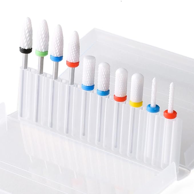 10Pcs Ceramic Nail Drill Bits，3/32 Nail Drill Bits Set for Acrylic Gel Nails Professional Rotary Burrs Electric Manicure Pedicure Nail File Cuticle Remover Crystal Nail Extension