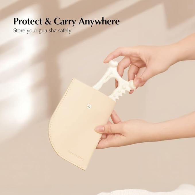 Slow Recipe Face Factory Ceramic Gua Sha Tool- Face & Body Massager – 100% Natural White Clay, Triple-Fired Ceramic Tool for Lymphatic Drainage, Includes Storage Pouch & Guide (D-tok)