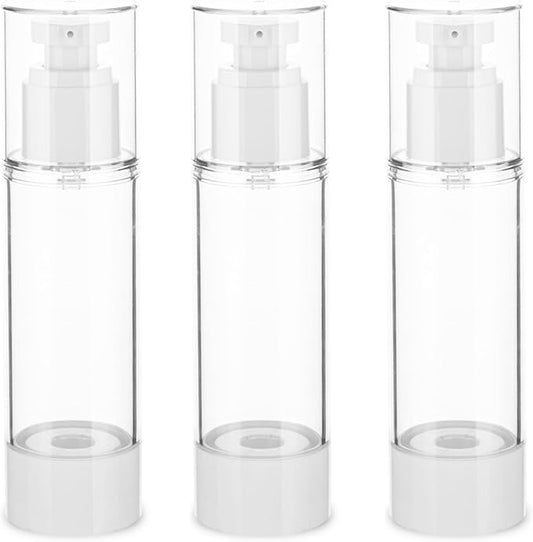 2.7OZ/80ML Clear Airless Pump Bottles, Lotion Dispenser Travel with Pump, Vacuum Plastic Travel Size Lotion Bottle for Foundation, Creams, Cosmetic(3 Pack)