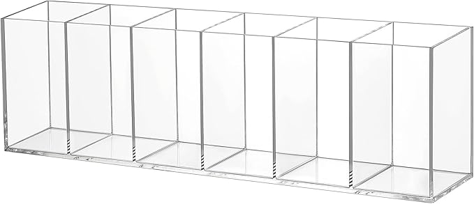 Jetec Acrylic Pen Holder 6 Compartments Makeup Brush Stationery Organizer Pencil Holder for Desk Accessories, Cosmetic Brushes, Dorm, Home, Bathroom, Kitchen, Office Supplies(Clear)