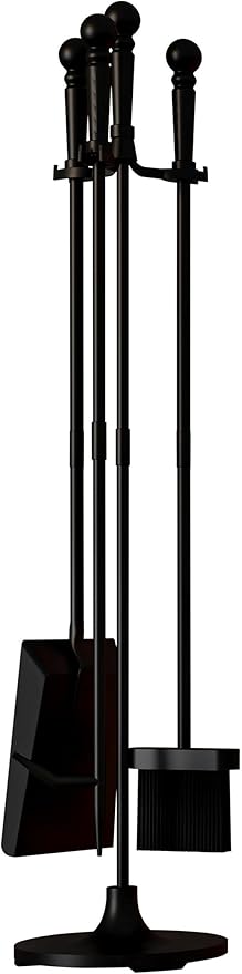 Fire Beauty Fireplace Tools Set 4 Pieces Black Wrought Iron Fire Tool Set for Outdoor/Indoor Include Poker, Shovel, Brush and Stand Accessories Set
