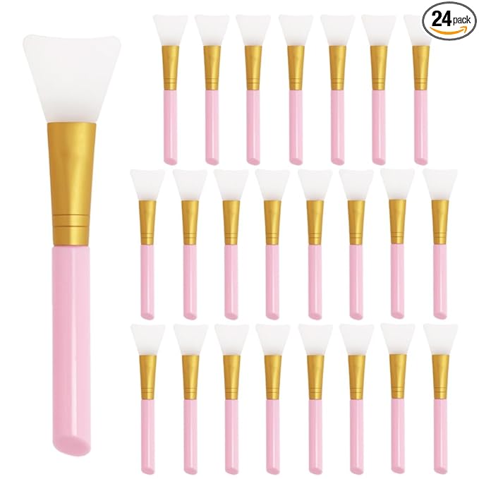 Mini Skater 24 Pcs Soft Silicone Face Mask Brush for Facial Mud Clay Charcoal Mixed Masks Hairless Moisturizers Body Lotion & Butter Applicator Skincare Beauty Tools, (Pink)