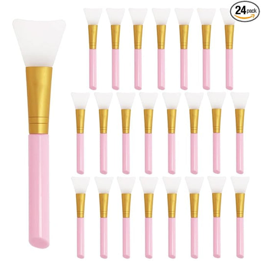 Mini Skater 24 Pcs Soft Silicone Face Mask Brush for Facial Mud Clay Charcoal Mixed Masks Hairless Moisturizers Body Lotion & Butter Applicator Skincare Beauty Tools, (Pink)