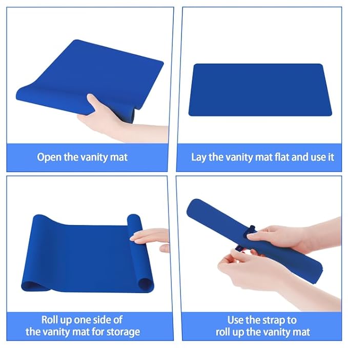 Silicone Makeup Mat for Vanity, 15.7" x 11.8" Heat Resistant Vanity Mat, Easy to Clean & Waterproof, Portable Makeup Accessories for Use While Traveling (Klein Blue)