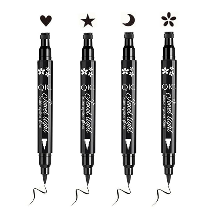 Face Stamp & Eyeliner Set, 4 PCs Black Shape Stamps and Felt Eye Liners, Dual ended 2-in-1 Eye Makeup Pen
