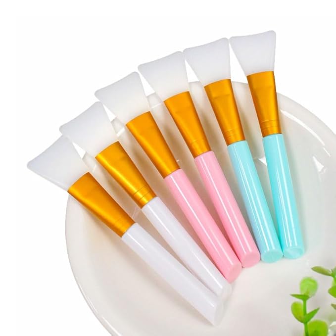 6 Pack Silicone Face Mask Makeup Brushes, Facial Mask Brush Spatulas, Skin Care Beauty Applicator Brush, Soft Cosmetic Mud Clay Gel Cream Powder Mask DIY Extractor Tool, White, Blue, Pink