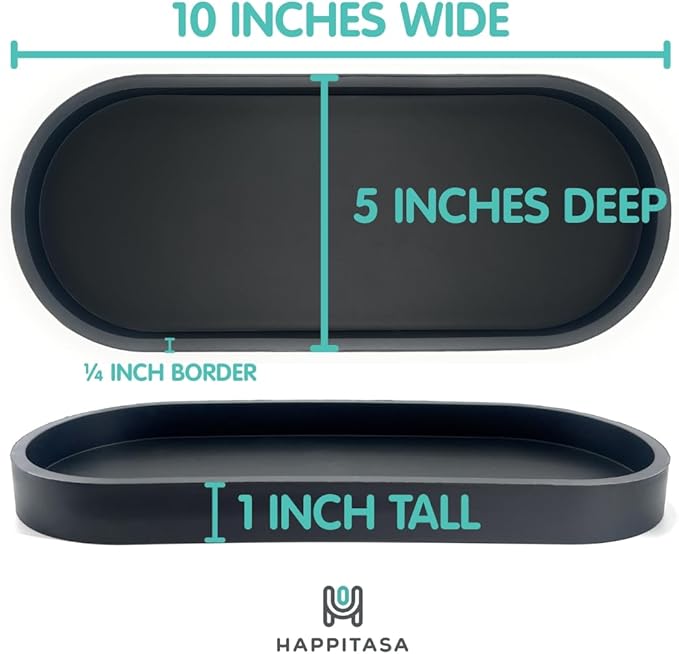 Happitasa Premium 12” x 5” Silicone Vanity Tray | Sink and Surface Organizer with Sturdy Non-Slip Base | Heat Safe, Dishwasher Safe (Light Grey)