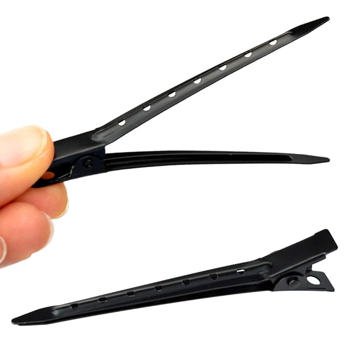 24 Packs Duck Bill Clips, Bantoye 2.75 Inches Rustproof Metal Alligator Curl Clips with Holes for Hair Styling, Hair Coloring, Black