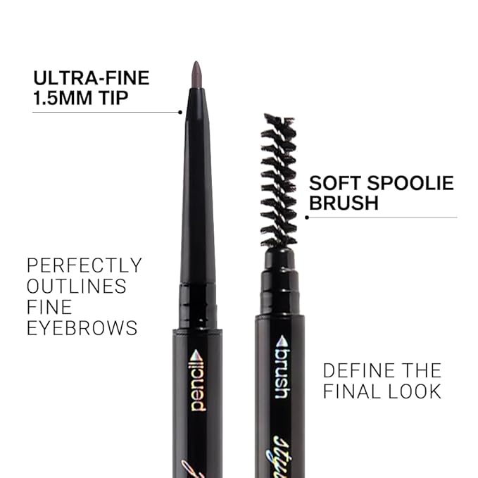 5 Pcs Dual-Sided Auto-rotate Ultra-Fine Tip Eye Brow Pencils Pack,Draws Tiny Precise Brow Makeup, Defines, Fills Brows, Shapes, Contours, Combs, ‌1mm Pen Point (2*Black+2*Tea+Gray)