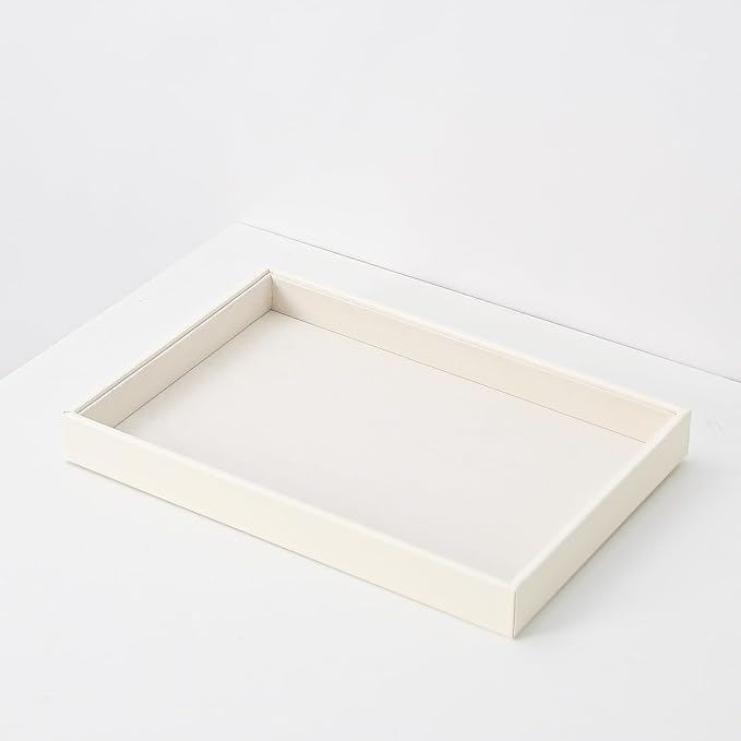 Ausalivan Stackable Jewelry Organizer Tray For Drawers,White Leather Small Earring Storage Tray,Bracelet And Necklace Display Box,Jewelry Ring Display Case (Creamy White Blank Trays)