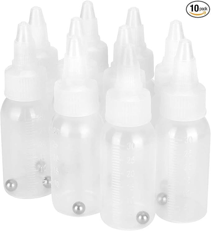 10Pcs 1oz/30ml Paint Bottles, Airbrush Paint Bottle Jars Clear Empty Plastic Mixing Squeeze Bottles with Ball Jar Resealable Scale Mixer