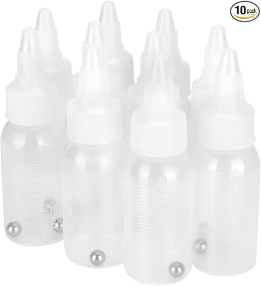 10Pcs 1oz/30ml Paint Bottles, Airbrush Paint Bottle Jars Clear Empty Plastic Mixing Squeeze Bottles with Ball Jar Resealable Scale Mixer