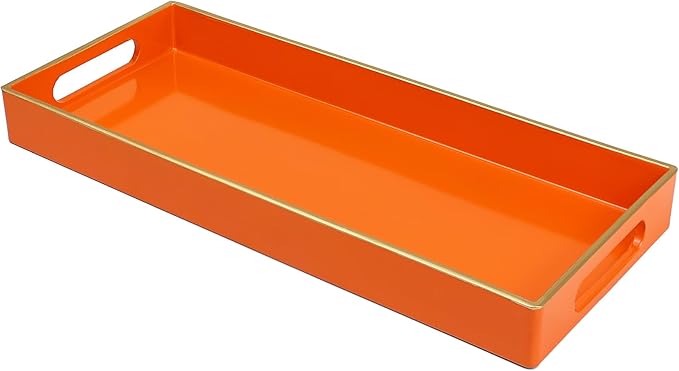 Leemxiiny Orange Bathroom Vanity Tray for Countertop, Small Plastic Toilet Tank Versatile Storage & Organization Tray for Makeup, Perfume, Desk, Kitchen, Candles, 13.7"x6"x1.4", 35O
