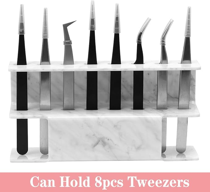 Lash Extension Supplies Tweezer Holder Stand GEMERRY Eyelash Extension Supplies Accessories Tools Acrylic Display Storage 8 Pcs Tweezers Shelf Holder (Marbling)