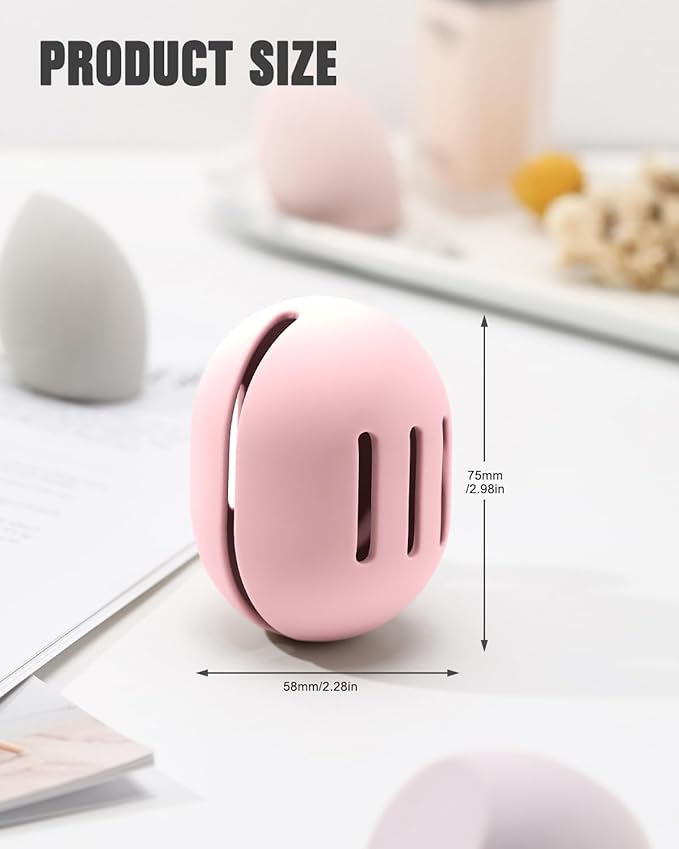 FERYES Makeup Sponge Holder – Shatterproof Eco-Friendly Silicone Beauty Make Up Blender Case for Travel - Pink