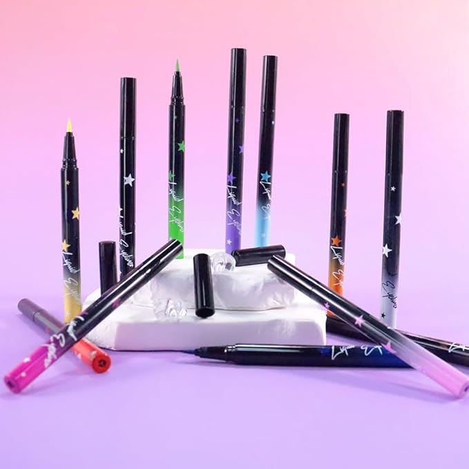 evpct 6Pcs Matte Liquid Eyeliner Set Pack Waterproof Smudge Proof, Lavender Purple Sky Royal Blue Red Brown Black Eye Liner Liquid for Face Body Paint, Longwear Eyeliners Waterline Thin Quick-dry 02