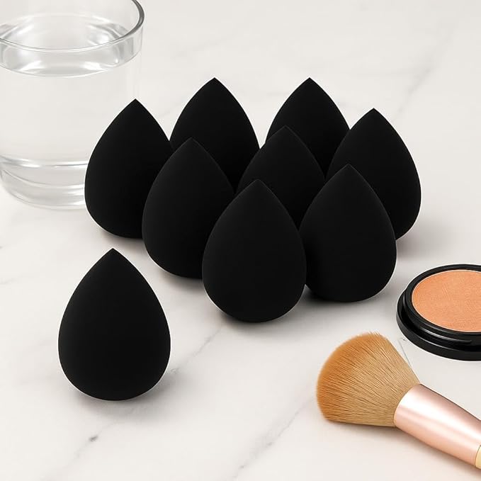 10 Pack Makeup Sponges for Foundation Blending Reusable Beauty Applicators for Liquid Cream & Powder Water Drop Design Latex Free and Fragrance Free
