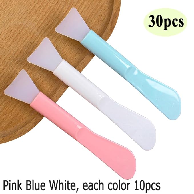 30pack 2-in-1 Soft Silicone Brush, Cosmetic Spatula for Face Mask Cream Stick Plastic Tip Spoon Disposable Beauty Makeup Tool for Mixing, Sampling, Waxing, DIY Facial Mask Skincare, Reusable