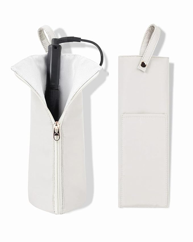 Holder & Mat for Curling Iron Flat Iron, Heat Resistant Hot Hair Tool Travel Bag Case（white
