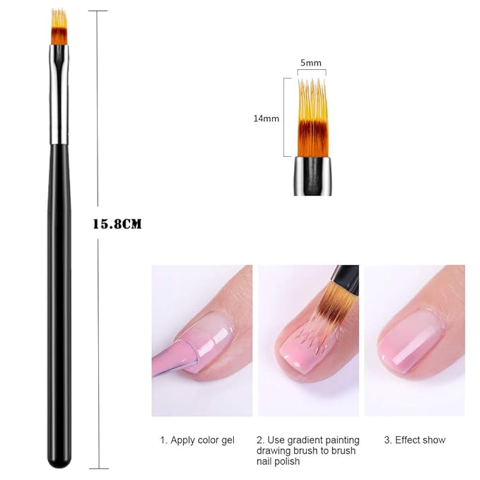 SILPECWEE 5Pcs Ombre Nail Brush Acrylic Nail Brush Set Nail Gradient Brushes Nail Painting Pens Nail Art Tools For Gel Nails Manicure Accessories