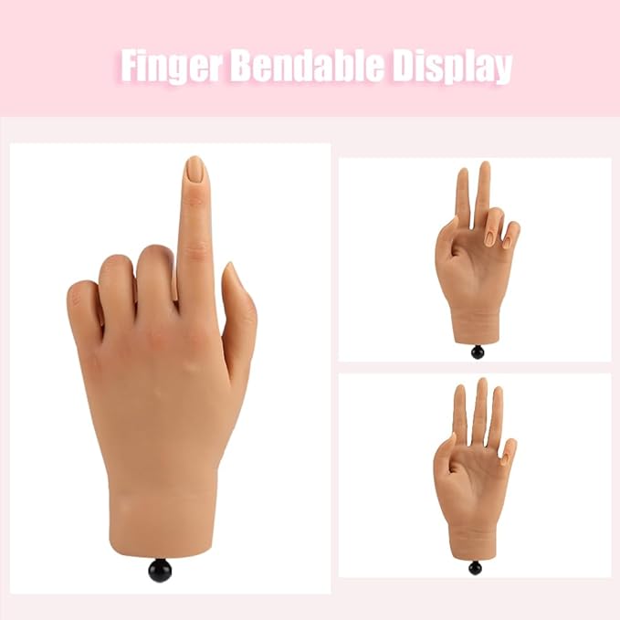 Nail Pratice Training Hand for Acrylic Nails with Stand Bracket,Soft Silicone Maniquin Hand, Flexible Bendable Nail Practice Fake Hand for Nails Art Practice Tool