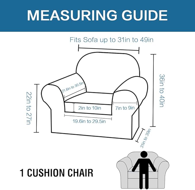 H.VERSAILTEX Rich Stretch 2 Piece Chair Cover Chair Slipcover Sofa Cover Furniture Protector Couch Soft with Elastic Bottom Chair Couch Cover with Arms Width Up to 49 Inch(Chair, Taupe)
