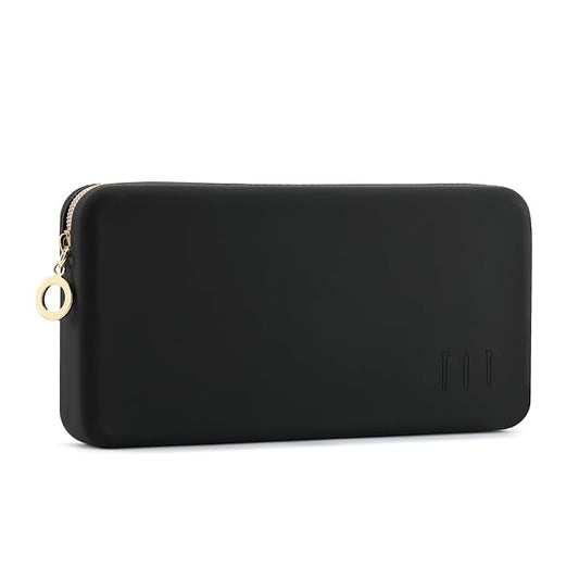 FVION Zipper Makeup Brushes Bag For Travel, Large Silicone Makeup Brush Holder, Make Up Brushes Pouch Case for Makeup Tools - Black
