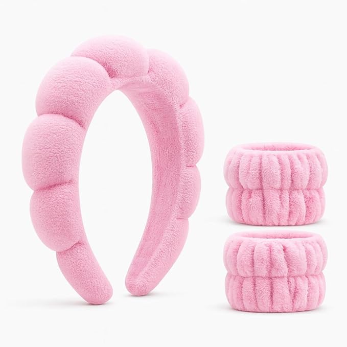 Spa Headband for Washing Face, Makeup, Facial and Skincare. Bubble Skin Care Head Band. Puffy Terry Cloth, Non Slip Get Ready Hairband for Women, Teens, Girls. Cute Hair Accessories.