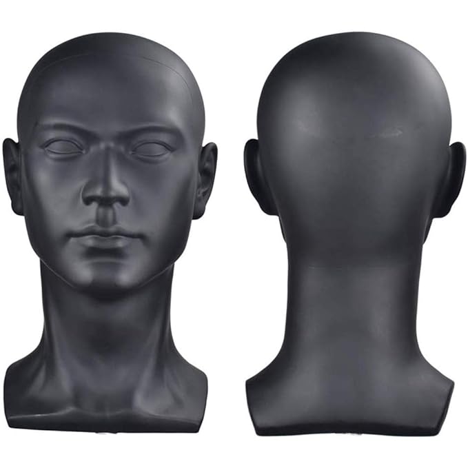 PVC Matte Black Mannequin Head Professional Beauty Male Mannequin Head for Display Wig Hair Glasses Hat Headphone Display Stand (L30-Matte Black)