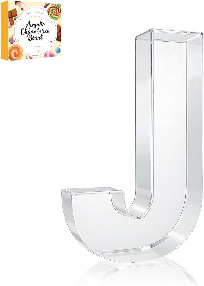 10" Acrylic Charcuterie Letters Fillable Tray, Reusable Alphabet Number Shaped Serving Plates for Charcuterie Board, Display Fruit, Candy, Cake, Party Decor, Birthday, Anniversary（J）