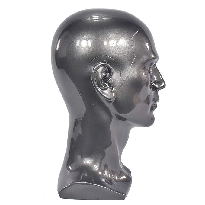 Ba Sha PVC Mannequin Head Black Male Manikin Dummy Stand Model Display Hat Scarf Wigs Hair Glasses Hat Beauty Styling Tool with Mount Hole L30HH