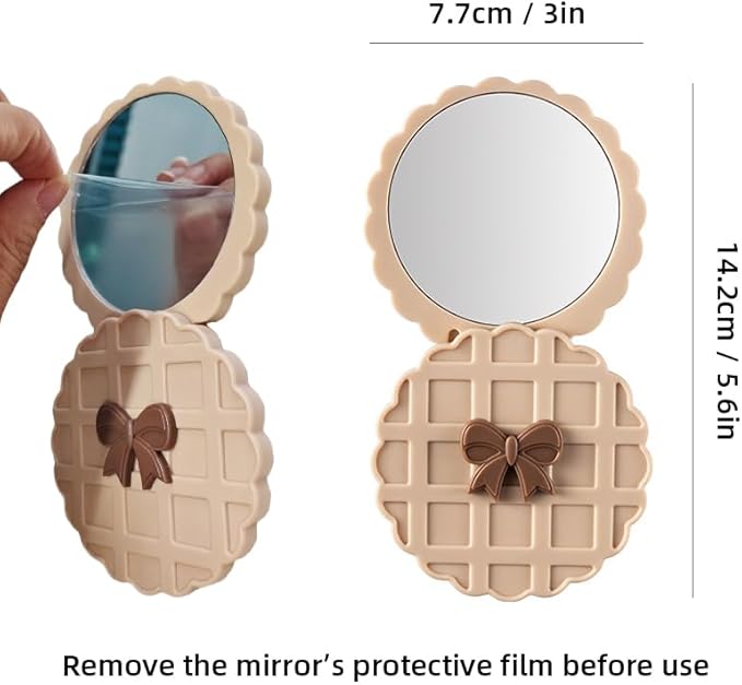 IEOSNGN Small Makeup Mirror,Round Mirrors for Women Girls,Perfect for Purse, Handbag, Touch-Ups, Everyday Use & Travel Essentials (Beige)