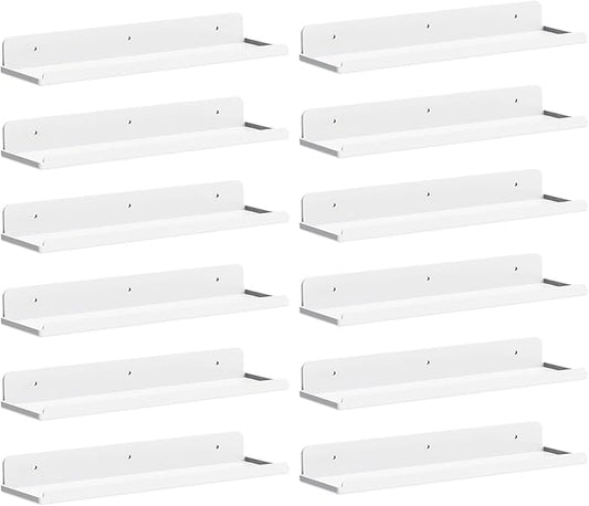 Lifewit Floating Shelves for Wall, Acrylic Display Shelf Wall Mounted for Figure, Car, Art, Book, 14" Perfume Organizer for Bathroom, Bedroom, Living Room, Nursery, Home Decor, White, 12 Pack