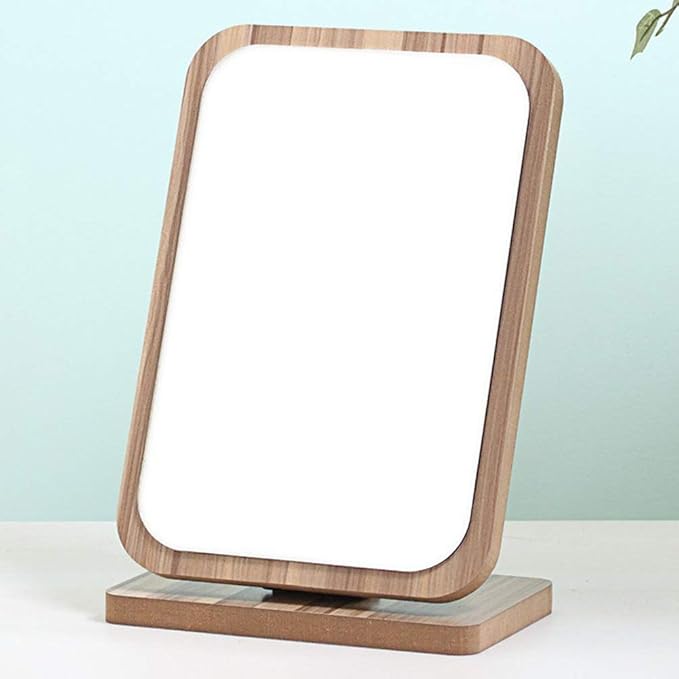 Aestivate Rectangular Compact Table Mirror Standing Wood Framed Rectangle Tabletop Makeup Mirror Desktop Mirror 90 Degree Rotating Mirror