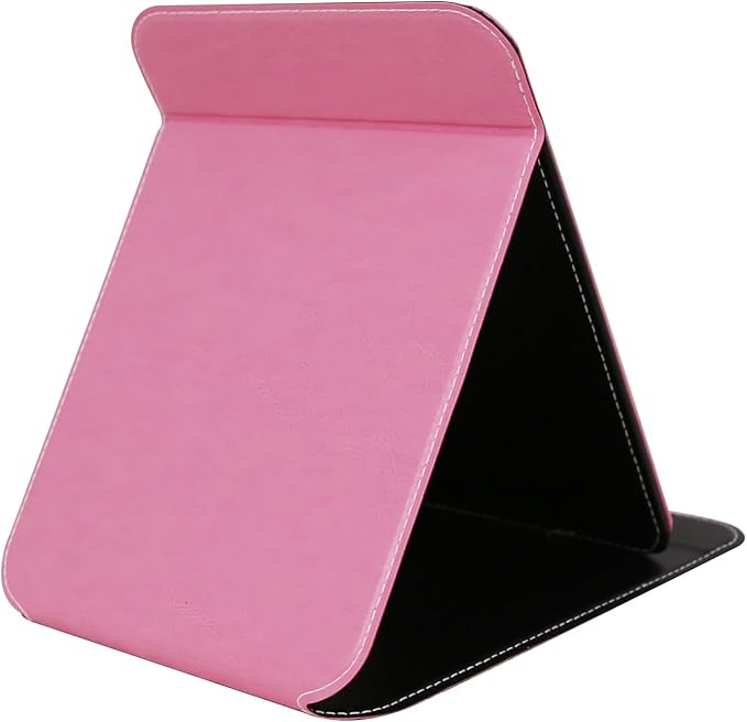 Travel Mirror for Desk, 6.5×8.9” Adjustable Rectangle PU Edge Covering Pink Foldable Desk Mirror with Stand for Travel Camping Home (Pink)