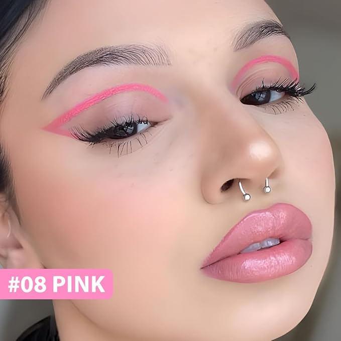 evpct 1Pcs Pink Waterproof Colored Eyeliner Liquid Eye Liner Set Long Lasiting Ultra-fine Speed Dry Colorful Liquid Eyeliner lapiz delineador de ojos contra el agua blanco para ojos de colores
