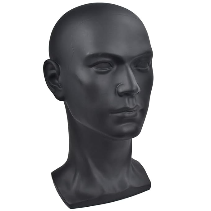 PVC Matte Black Mannequin Head Professional Beauty Male Mannequin Head for Display Wig Hair Glasses Hat Headphone Display Stand (L30-Matte Black)